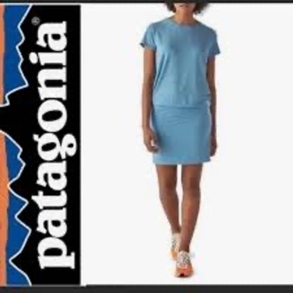 Patagonia Glorya Dress Women Small Blue Short Sleeve Cinched Waist Gorpcore